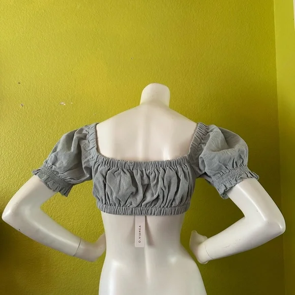 O.VIANCA Large Light Green Tie-Front Cropped Blouse - Picture 3 of 5